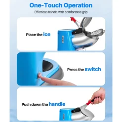 VEVOR Ice Crusher Machine, 220lbs Per Hour Electric 4 Blades Snow Cone Maker, Stainless Steel Shaved Ice Machine with Bowl and Cover, 300W 1400RPM Ice-Shaver for Home and Commercial Use, Blue