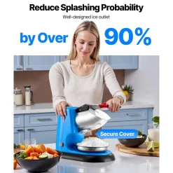 VEVOR Ice Crusher Machine, 220lbs Per Hour Electric 4 Blades Snow Cone Maker, Stainless Steel Shaved Ice Machine with Bowl and Cover, 300W 1400RPM Ice-Shaver for Home and Commercial Use, Blue
