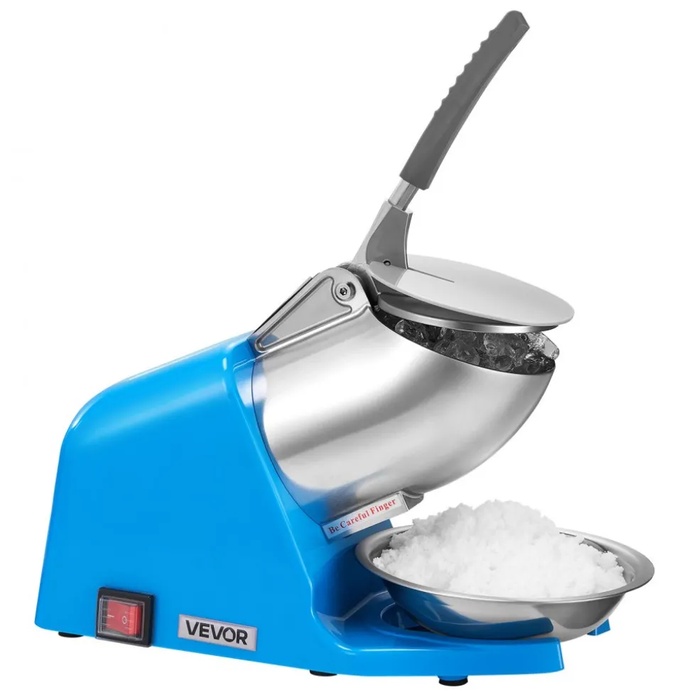 VEVOR Ice Crusher Machine, 286lbs Per Hour Electric 4 Blades Snow Cone Maker, Stainless Steel Shaved Ice Machine with Bowl and Cover, 300W 2000RPM Ice-Shaver for Home and Commercial Use, Blue