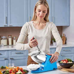 VEVOR Ice Crusher Machine, 286lbs Per Hour Electric 4 Blades Snow Cone Maker, Stainless Steel Shaved Ice Machine with Bowl and Cover, 300W 2000RPM Ice-Shaver for Home and Commercial Use, Blue