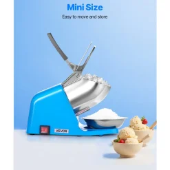 VEVOR Ice Crusher Machine, 286lbs Per Hour Electric 4 Blades Snow Cone Maker, Stainless Steel Shaved Ice Machine with Bowl and Cover, 300W 2000RPM Ice-Shaver for Home and Commercial Use, Blue
