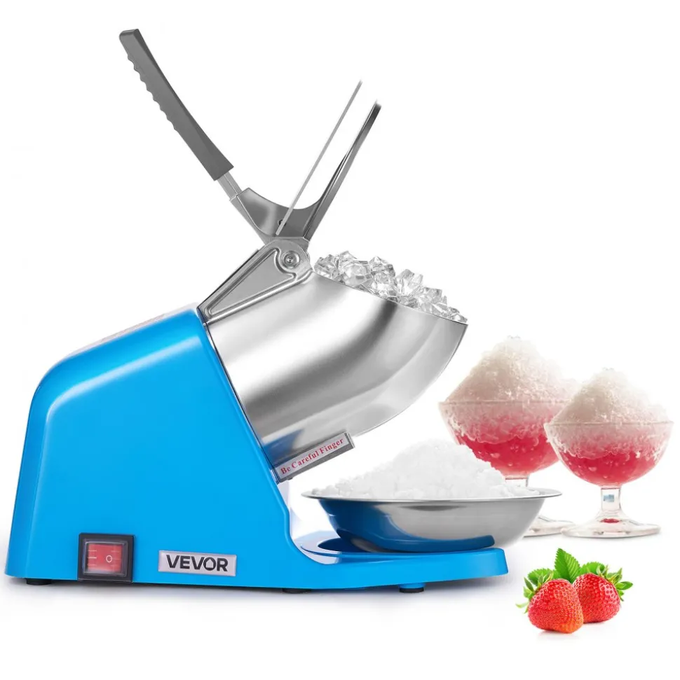VEVOR Ice Crusher Machine, 286lbs Per Hour Electric 4 Blades Snow Cone Maker, Stainless Steel Shaved Ice Machine with Bowl and Cover, 300W 2000RPM Ice-Shaver for Home and Commercial Use, Blue