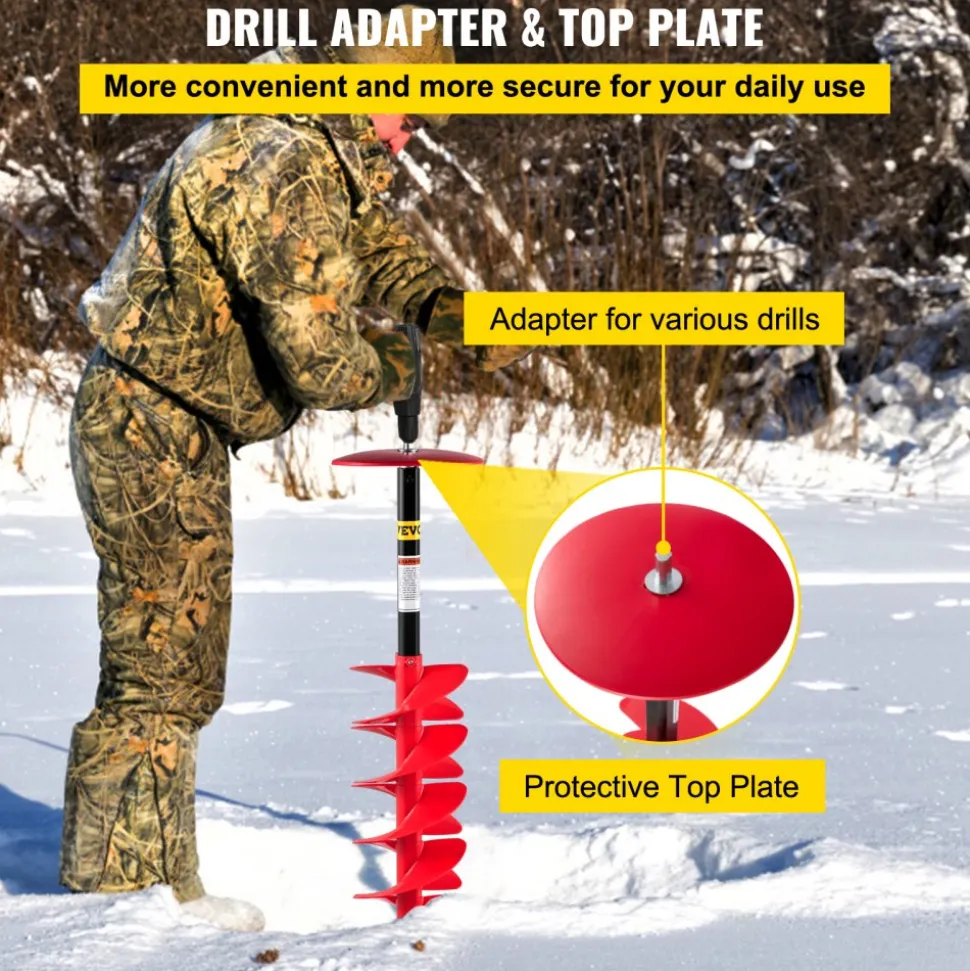 VEVOR Ice Drill Auger, 6" Diameter Nylon Ice Auger, 39" Length Ice Auger Bit,Auger Drill with 11.8" Extension Rod,Auger Bit with Drill Adapter,Top Plate & Blade Guard for Ice Fishing Ice Burrowing