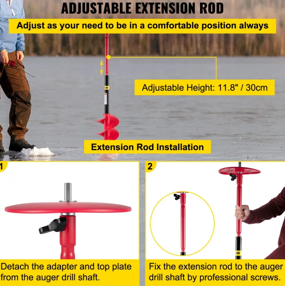 VEVOR Ice Drill Auger, 6" Diameter Nylon Ice Auger, 39" Length Ice Auger Bit,Auger Drill with 11.8" Extension Rod,Auger Bit with Drill Adapter,Top Plate & Blade Guard for Ice Fishing Ice Burrowing