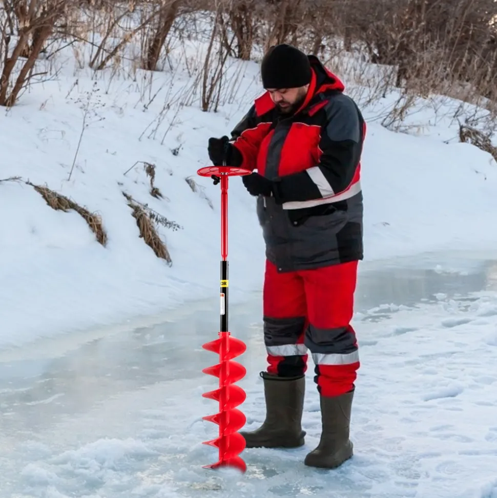 VEVOR Ice Drill Auger, 6" Diameter Nylon Ice Auger, 39" Length Ice Auger Bit,Auger Drill with 11.8" Extension Rod,Auger Bit with Drill Adapter,Top Plate & Blade Guard for Ice Fishing Ice Burrowing