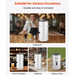 VEVOR Ice Tea Dispenser, 4 Gal/15L 304 Stainless Steel Beverage Dispenser with Spigot & Handle, Suitable for Hot and Cold Drinks, for Iced Tea Coffee Water in Cafes & Restaurants