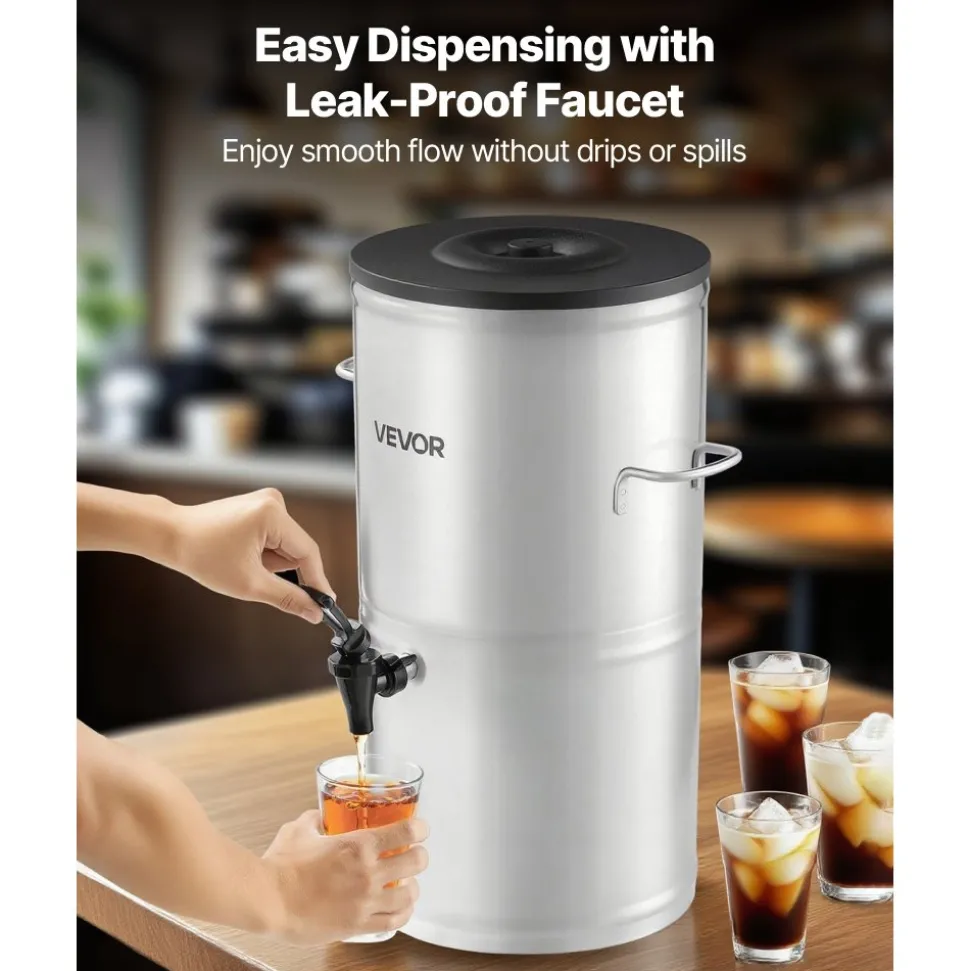 VEVOR Ice Tea Dispenser, 4 Gal/15L 304 Stainless Steel Beverage Dispenser with Spigot & Handle, Suitable for Hot and Cold Drinks, for Iced Tea Coffee Water in Cafes & Restaurants