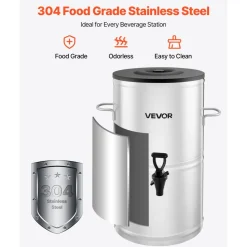 VEVOR Ice Tea Dispenser, 4 Gal/15L 304 Stainless Steel Beverage Dispenser with Spigot & Handle, Suitable for Hot and Cold Drinks, for Iced Tea Coffee Water in Cafes & Restaurants