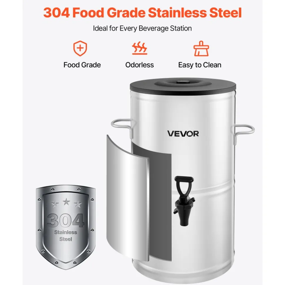 VEVOR Ice Tea Dispenser, 4 Gal/15L 304 Stainless Steel Beverage Dispenser with Spigot & Handle, Suitable for Hot and Cold Drinks, for Iced Tea Coffee Water in Cafes & Restaurants
