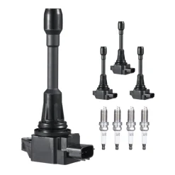 VEVOR Ignition Coil Pack and Spark Plugs, Set of 4, Compatible with Nissan Altima Versa Sentra Cube Rogue NV200 2.5L 2.0L 1.8L 1.6L L4, Replacement for 22448ED000 22448JA00A 22448JA00C 22448-JA00A
