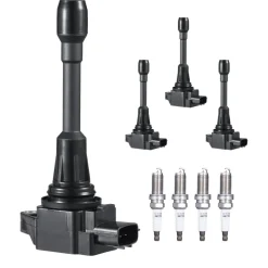 VEVOR Ignition Coil Pack and Spark Plugs, Set of 4, Compatible with Nissan Altima Versa Sentra Cube Rogue NV200 2.5L 2.0L 1.8L 1.6L L4, Replacement for 22448ED000 22448JA00A 22448JA00C 22448-JA00A