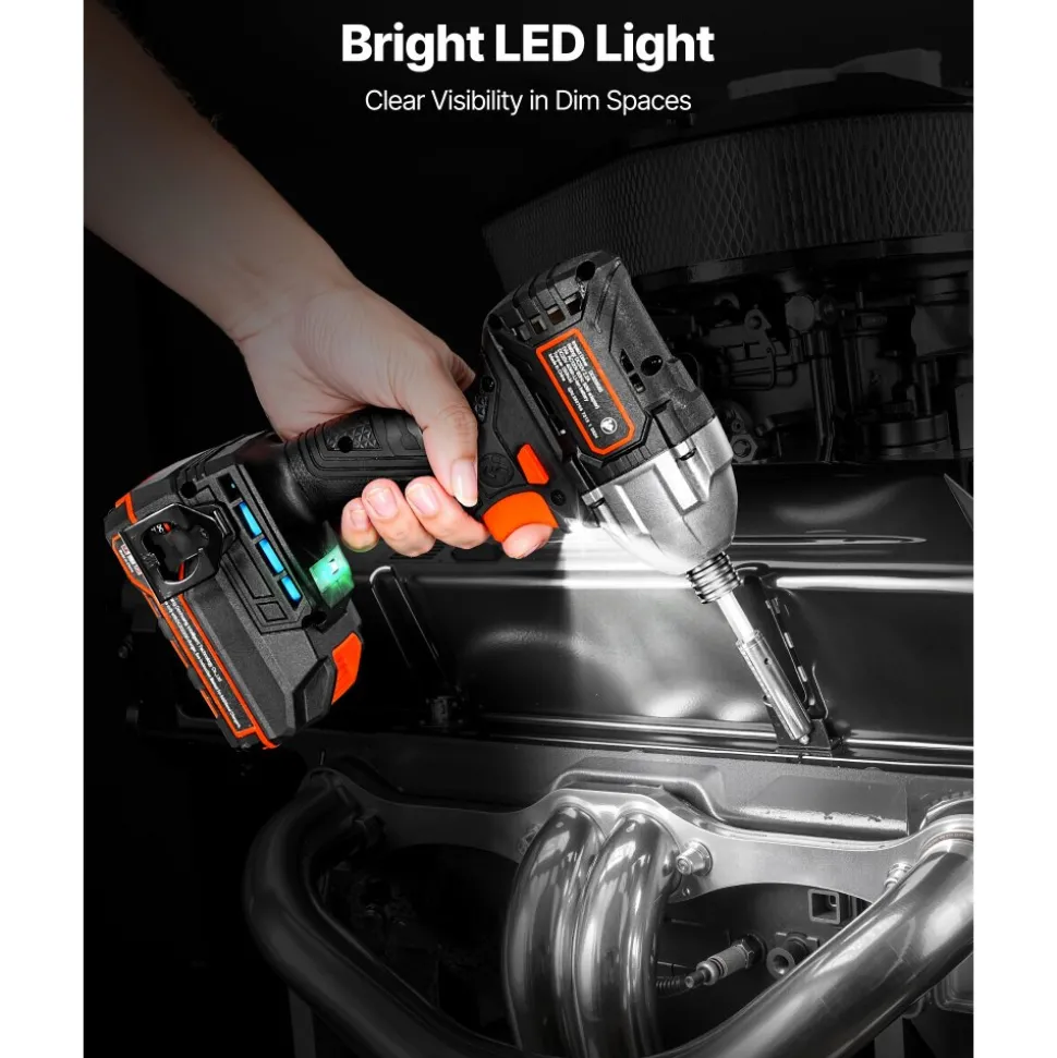 VEVOR Impact Driver, 1/4 Inch, 2800 RPM Max Speed, 20 V Brushless Motor, Electric Cordless Impact Driver Kit with Battery and Charger, 20 Bits, LED Work Light, for Furniture, Electrical, Home Repairs