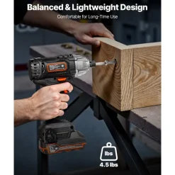 VEVOR Impact Driver, 1/4 Inch, 2800 RPM Max Speed, 20 V Powerful Motor, Electric Cordless Impact Driver Kit with Battery and Charger, 10 Bits, LED Work Light, for Furniture, Electrical, Home Repairs
