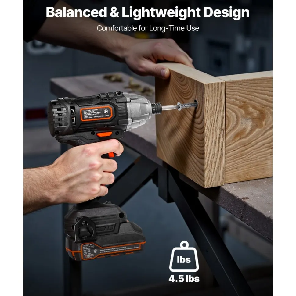 VEVOR Impact Driver, 1/4 Inch, 2800 RPM Max Speed, 20 V Powerful Motor, Electric Cordless Impact Driver Kit with Battery and Charger, 10 Bits, LED Work Light, for Furniture, Electrical, Home Repairs