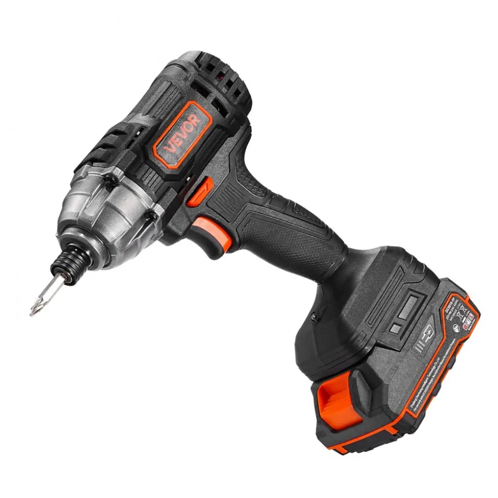 VEVOR Impact Driver, 1/4 Inch, 2800 RPM Max Speed, 20 V Powerful Motor, Electric Cordless Impact Driver Kit with Battery and Charger, 10 Bits, LED Work Light, for Furniture, Electrical, Home Repairs