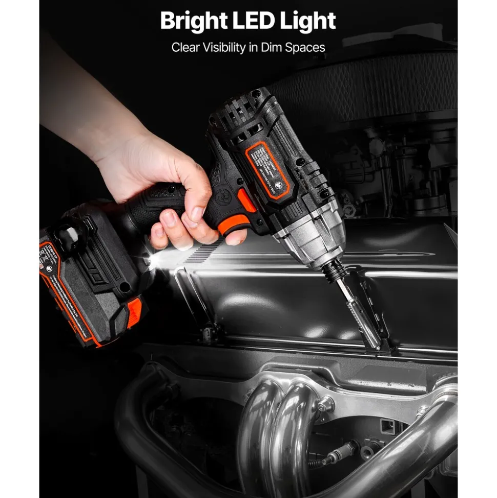 VEVOR Impact Driver, 1/4 Inch, 2800 RPM Max Speed, 20 V Powerful Motor, Electric Cordless Impact Driver Kit with Battery and Charger, 10 Bits, LED Work Light, for Furniture, Electrical, Home Repairs