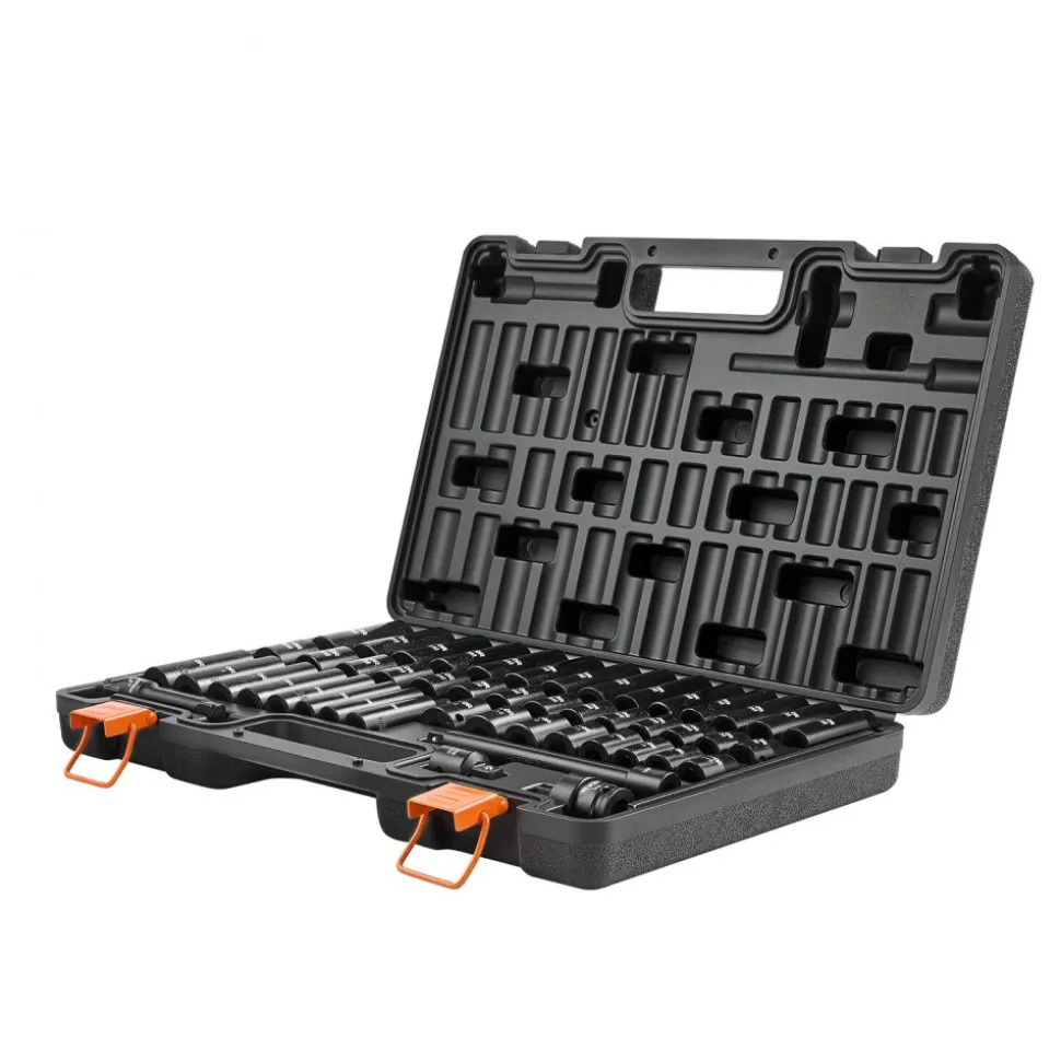 VEVOR Impact Socket Set, 3/8" Drive, 48-Piece Socket Set, 6-Point Sockets, SAE 5/16"-3/4" and Metric 8-19 mm, 21-22 mm, Easy to Identify, Cr-V Alloy Steel, Extension Bar, Adapter and Storage Cage