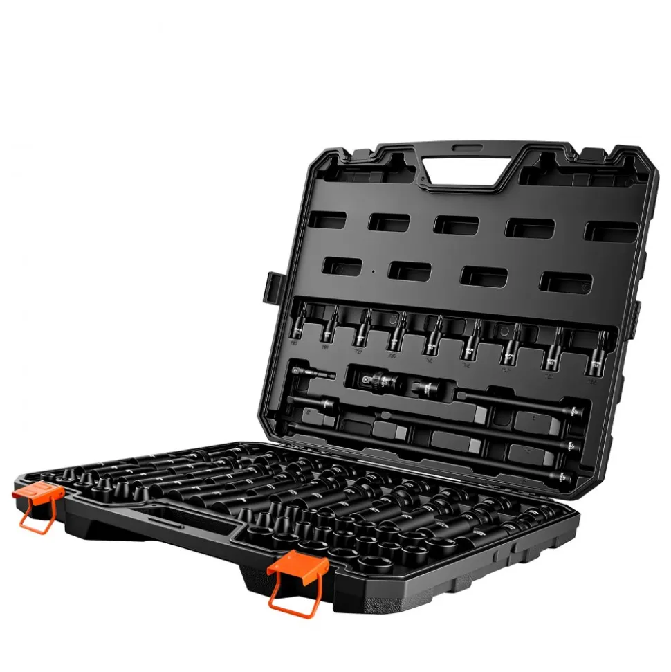 VEVOR Impact Socket Set, 3/8" Drive, 90-Piece Socket Set, 6 Point Sockets, SAE 1/4"-3/4" and Metric 6-19 mm, Easy to Identify, with Adapters, Sturdy Storage Case, Cr-Mo Alloy Steel for Vehicles Repair