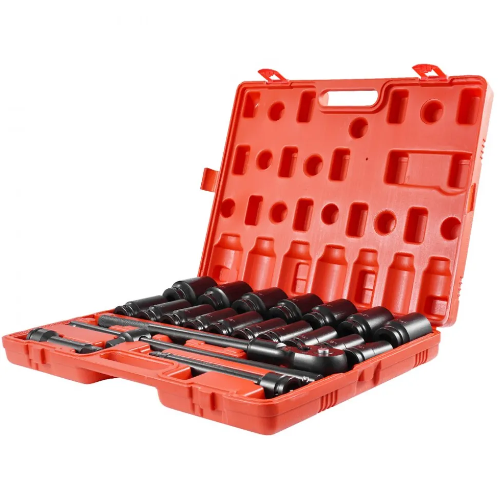 VEVOR Impact Socket Set 3/4 Inches 22 Piece Deep Impact Sockets, Socket Assortment 3/4 Inches Drive Socket Set Impact Standard SAE Sizes 7/8 Inches to 2 Inches Includes Adapters and Ratchet Handle