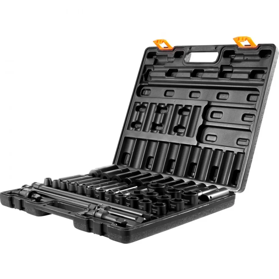 VEVOR Impact Socket Set 1/2 Inches 43 Piece Impact Sockets, Standard Socket Assortment, 1/2 Inches Drive Socket Set 6-Point Sockets Metric 9-30mm (Standard/Deep)