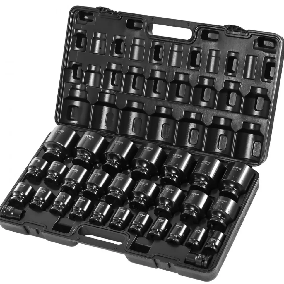 VEVOR Impact Socket Set 3/4 Inches 29 Piece Impact Sockets, 6-Point Sockets, Rugged Construction, CR-M0, 3/4 Inches Drive Socket Set Impact SAE 3/4 inch - 2-1/2 inch, with a Storage Cage