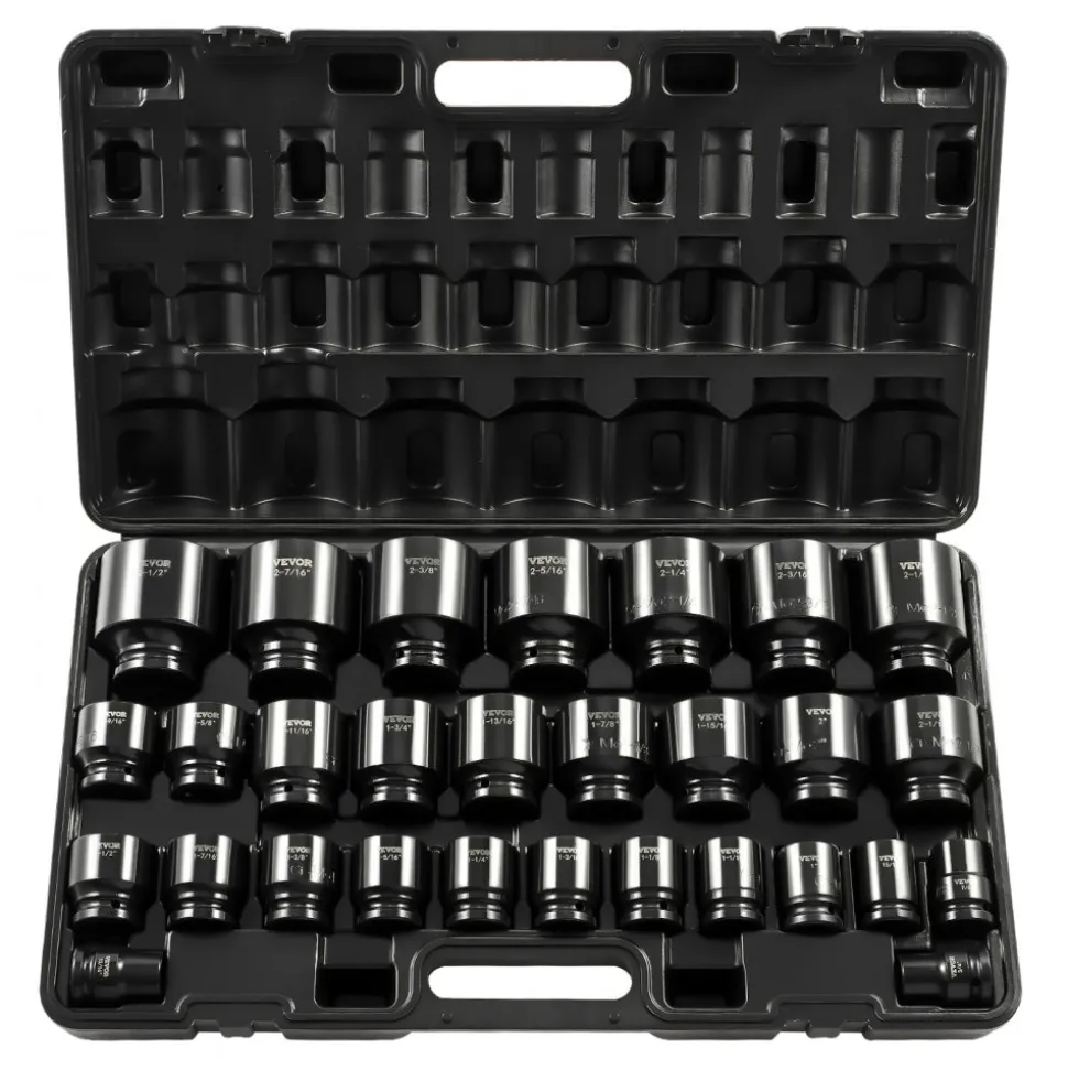 VEVOR Impact Socket Set 3/4 Inches 29 Piece Impact Sockets, 6-Point Sockets, Rugged Construction, CR-M0, 3/4 Inches Drive Socket Set Impact SAE 3/4 inch - 2-1/2 inch, with a Storage Cage