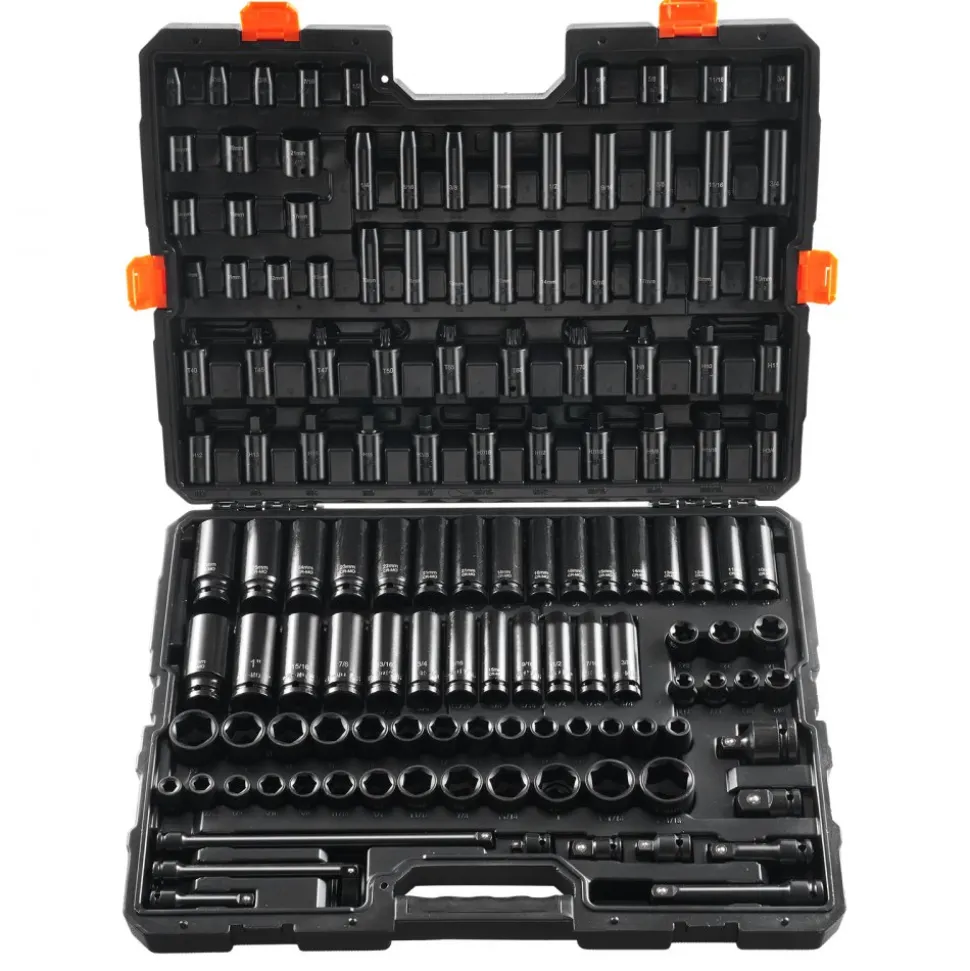 VEVOR Impact Socket Set 130 Piece 3/8" & 1/2" - SAE & Metric Drive Socket Set - 6 Point Cr-Mo Alloy Steel for Auto Repair - Easy-to-Read Size Markings - Includes Storage Case