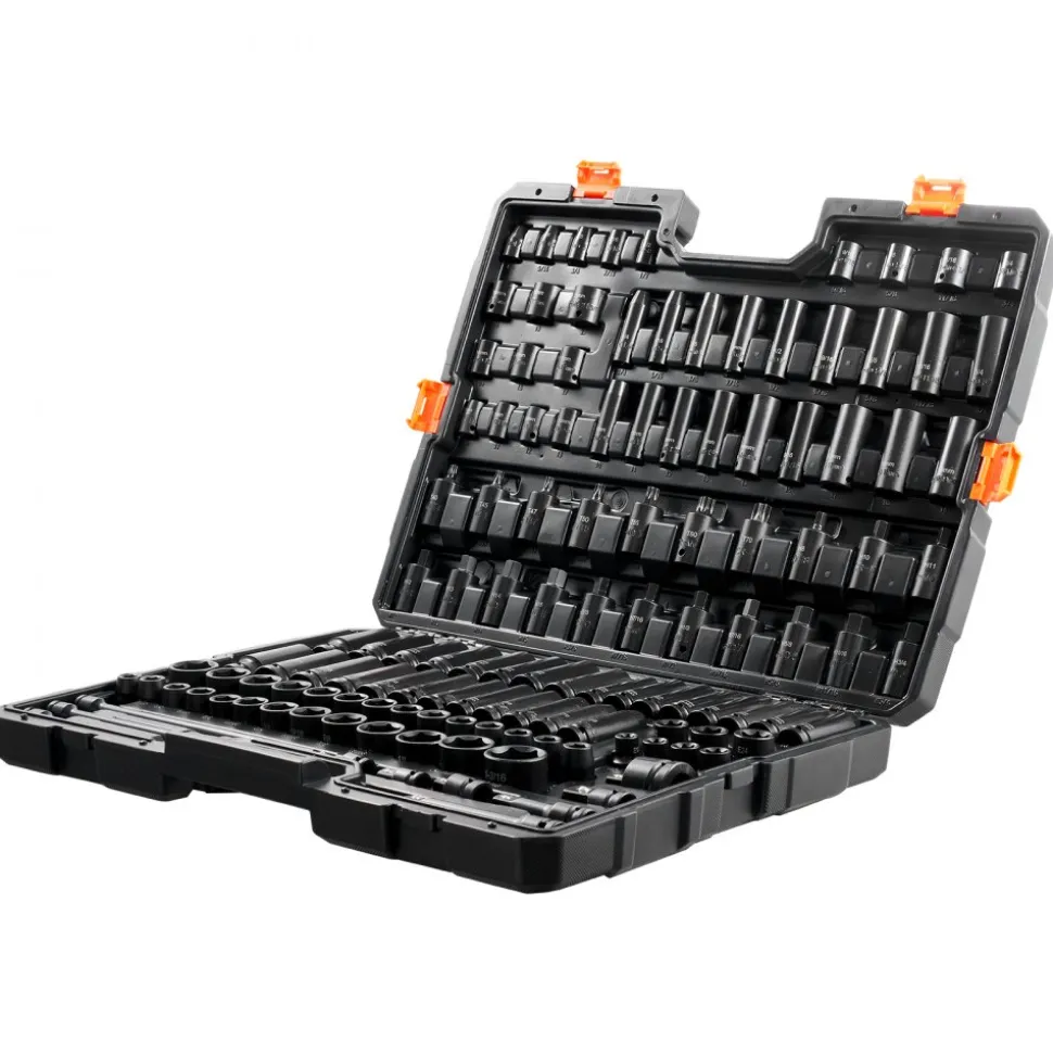 VEVOR Impact Socket Set 130 Piece 3/8" & 1/2" - SAE & Metric Drive Socket Set - 6 Point Cr-Mo Alloy Steel for Auto Repair - Easy-to-Read Size Markings - Includes Storage Case
