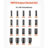 VEVOR Impact Socket Set, 1/2" 19 Piece Impact Sockets, Deep Socket, 6-Point Sockets, 1/2 Inches Drive Socket Set Impact 3/8 inch - 1-1/2 inch, Cr-V Rugged Construction, with a Storage Cage