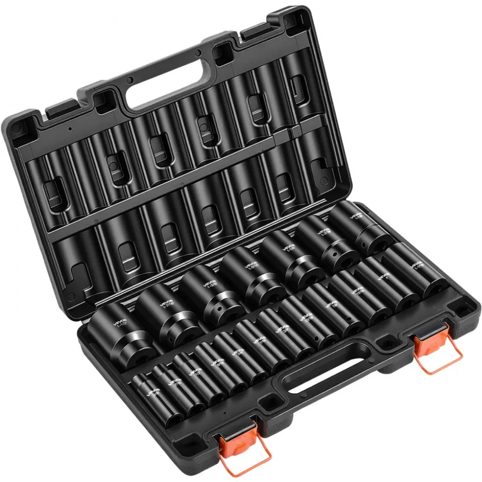 VEVOR Impact Socket Set, 1/2" 19 Piece Impact Sockets, Deep Socket, 6-Point Sockets, 1/2" Drive Set 3/8" to 1-1/2", Cr-V Rugged Construction, Easy to Identify, with a Sturdy Storage Case, for Vehicles