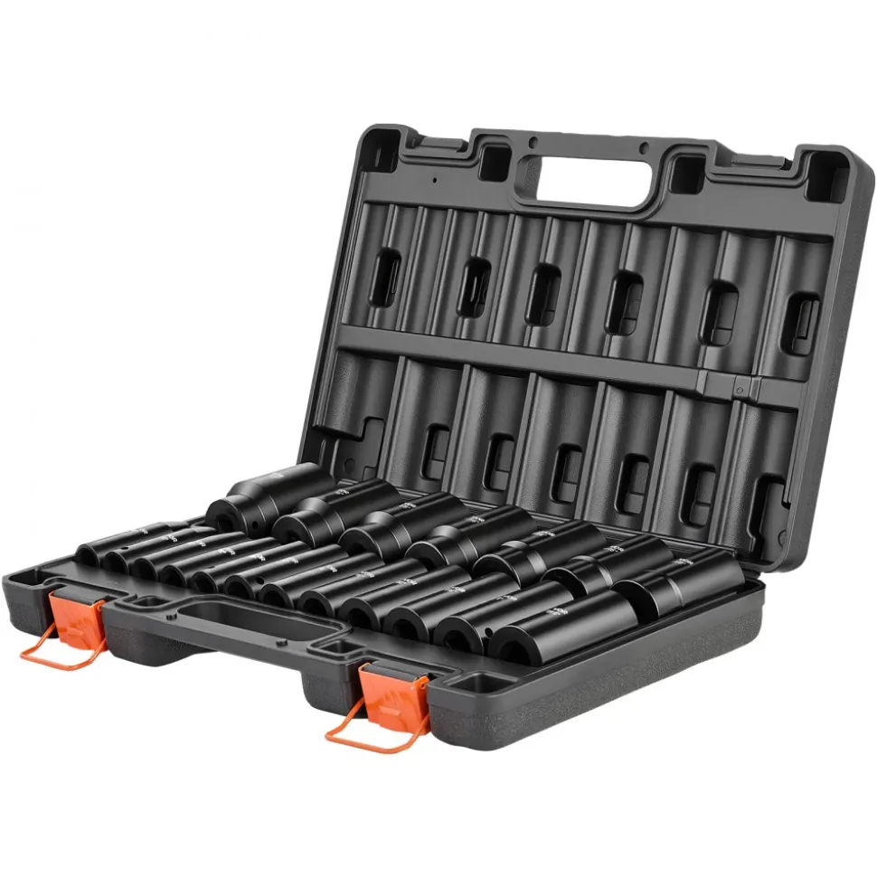 VEVOR Impact Socket Set, 1/2" 19 Piece Impact Sockets, Deep Socket, 6-Point Sockets, 1/2" Drive Set 3/8" to 1-1/2", Cr-V Rugged Construction, Easy to Identify, with a Sturdy Storage Case, for Vehicles