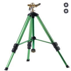 VEVOR Impact Sprinkler on Tripod Base, Heavy Duty Tripod Sprinklers with Brass Head & 3/4" Connector, 360 Degree Large Area Coverage Irrigation Sprinkler, Adjustable Heights Sprinkler for Yard Green