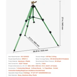 VEVOR Impact Sprinkler on Tripod Base, Heavy Duty Tripod Sprinklers with Brass Head & 3/4