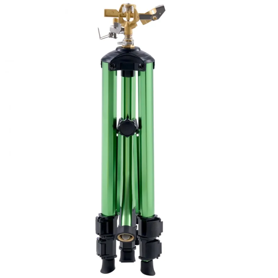 VEVOR Impact Sprinkler on Tripod Base, Heavy Duty Tripod Sprinklers with Brass Head & 3/4" Connector, 360 Degree Large Area Coverage Irrigation Sprinkler, Adjustable Heights Sprinkler for Yard Green