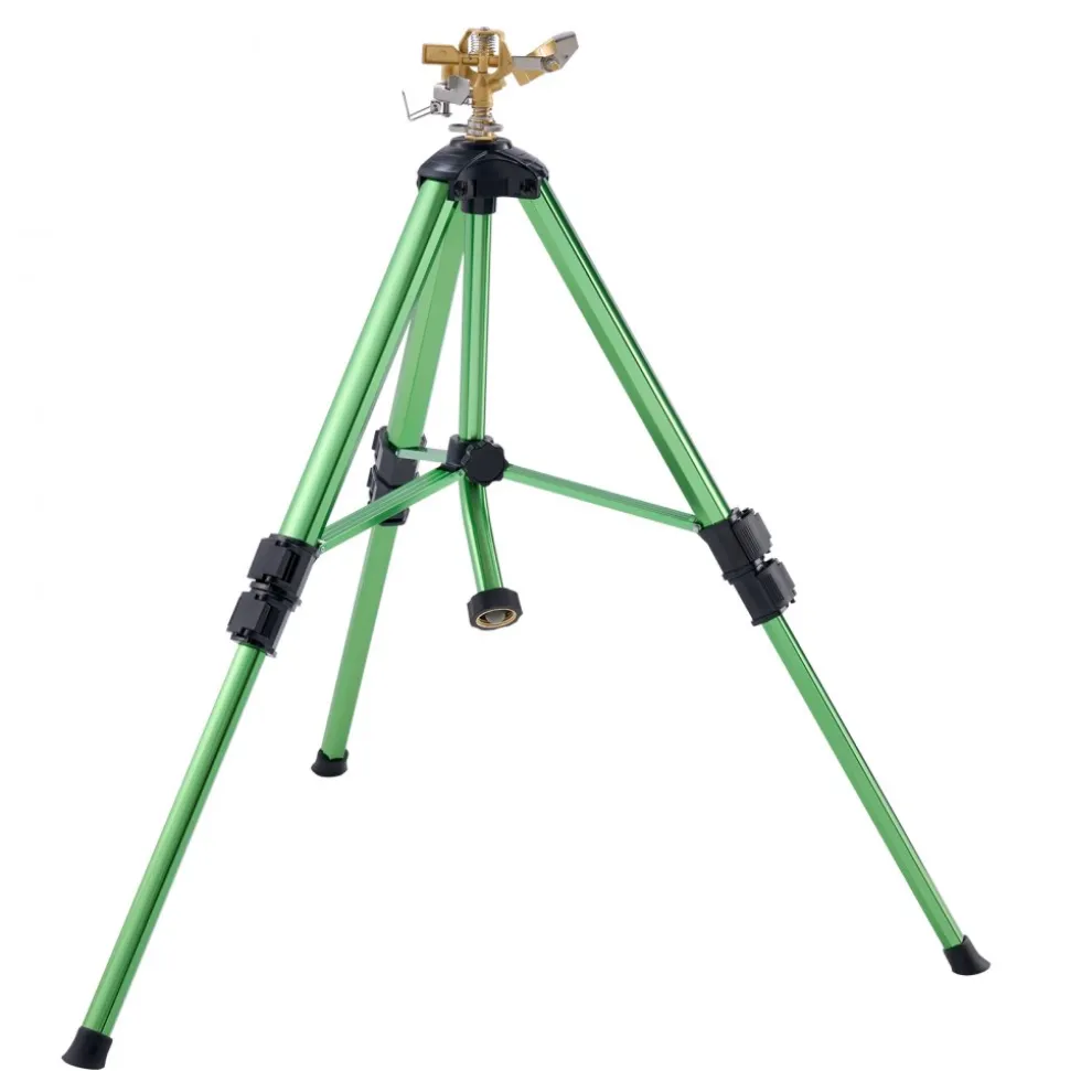 VEVOR Impact Sprinkler on Tripod Base, Heavy Duty Tripod Sprinklers with Brass Head & 3/4" Connector, 360 Degree Large Area Coverage Irrigation Sprinkler, Adjustable Heights Sprinkler for Yard Green