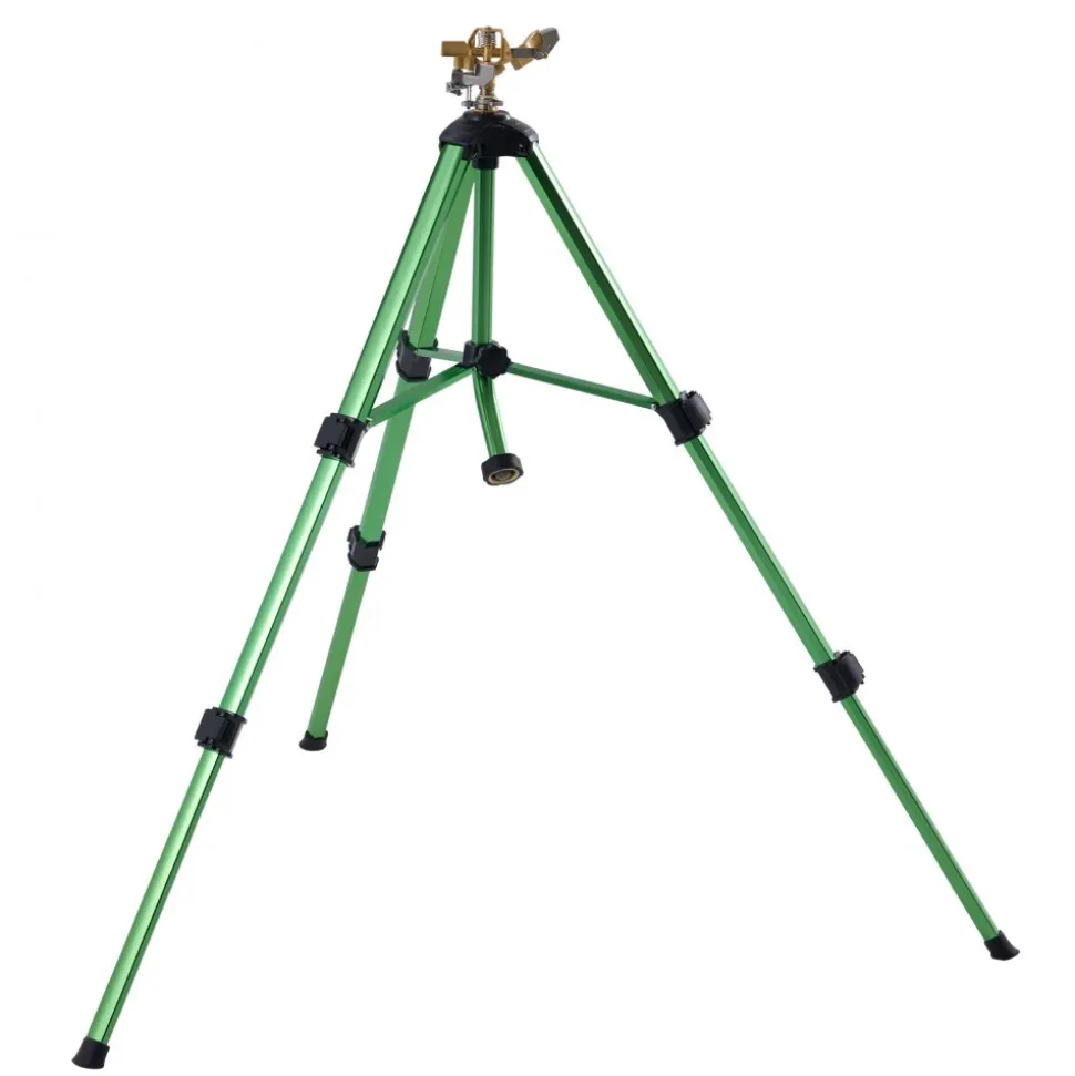 VEVOR Impact Sprinkler on Tripod Base, Heavy Duty Tripod Sprinklers with Brass Head & 3/4" Connector, 360 Degree Large Area Coverage Irrigation Sprinkler, Adjustable Heights Sprinkler for Yard Green