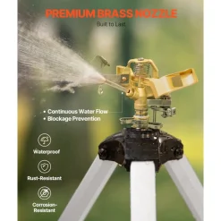 VEVOR Impact Sprinkler on Tripod Base, Heavy Duty Tripod Sprinklers with Brass Head & 3/4" Connector, 360 Degree Large Area Coverage Irrigation Sprinkler, Adjustable Heights Sprinkler for Yard Gray