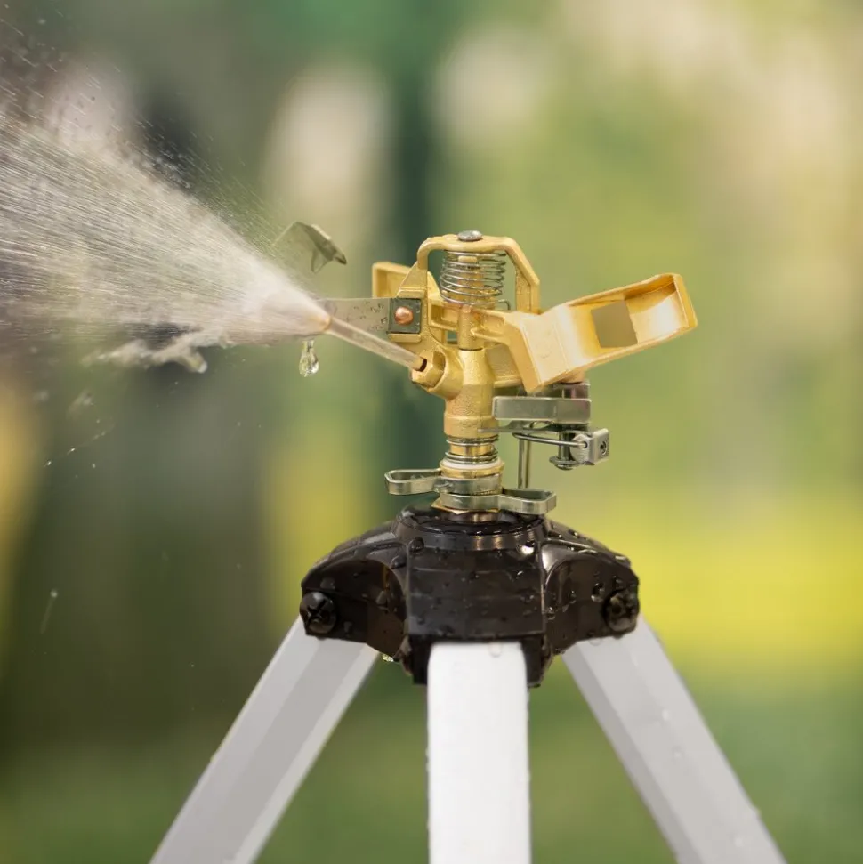 VEVOR Impact Sprinkler on Tripod Base, Heavy Duty Tripod Sprinklers with Brass Head & 3/4" Connector, 360 Degree Large Area Coverage Irrigation Sprinkler, Adjustable Heights Sprinkler for Yard Gray