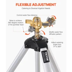 VEVOR Impact Sprinkler on Tripod Base, Heavy Duty Tripod Sprinklers with Brass Head & 3/4