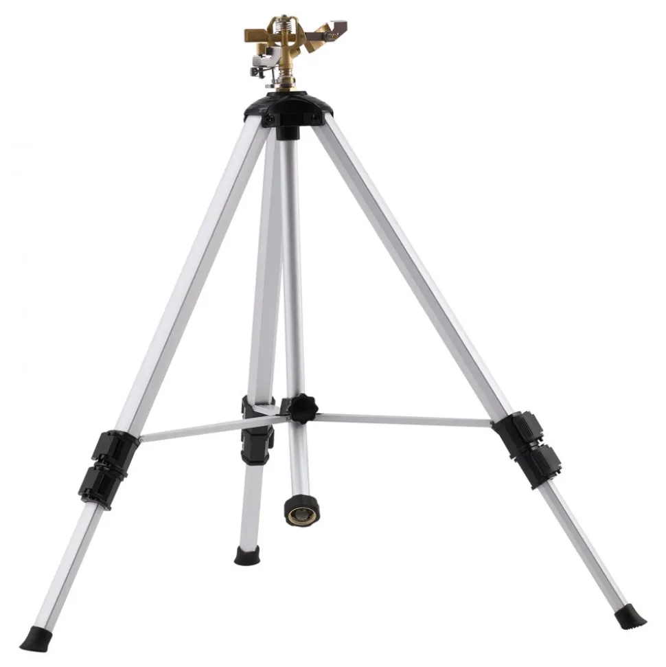 VEVOR Impact Sprinkler on Tripod Base, Heavy Duty Tripod Sprinklers with Brass Head & 3/4" Connector, 360 Degree Large Area Coverage Irrigation Sprinkler, Adjustable Heights Sprinkler for Yard Gray