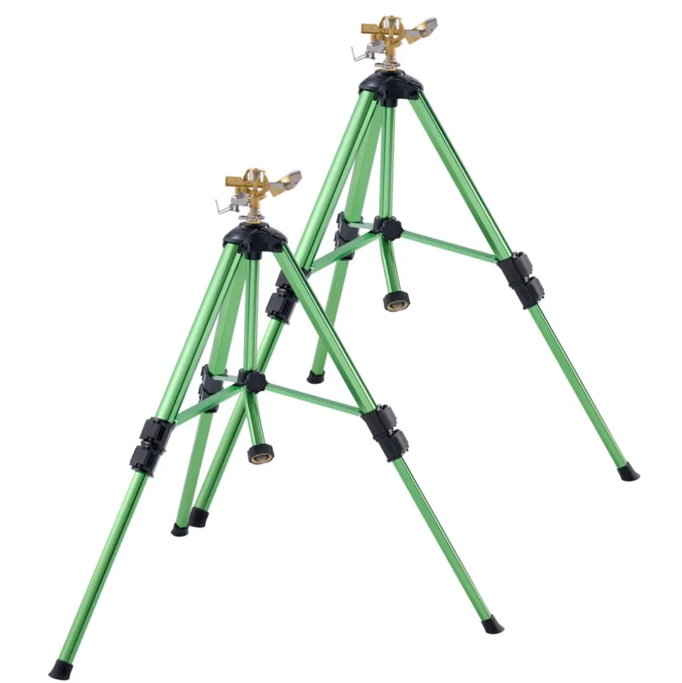 VEVOR Impact Sprinkler on Tripod Base, 2 Packs, Heavy Duty Tripod Sprinklers with Brass Head & 3/4"NH Connector, 360 Degree Large Area Irrigation Sprinkler, Adjustable Heights Sprinkler for Yard