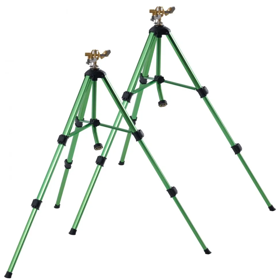 VEVOR Impact Sprinkler on Tripod Base, 2 Packs, Heavy Duty Tripod Sprinklers with Brass Head & 3/4"NH Connector, 360 Degree Large Area Irrigation Sprinkler, Adjustable Heights Sprinkler for Yard