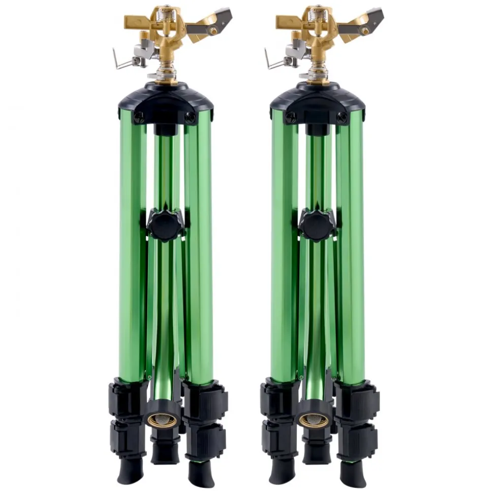 VEVOR Impact Sprinkler on Tripod Base, 2 Packs, Heavy Duty Tripod Sprinklers with Brass Head & 3/4"NH Connector, 360 Degree Large Area Irrigation Sprinkler, Adjustable Heights Sprinkler for Yard
