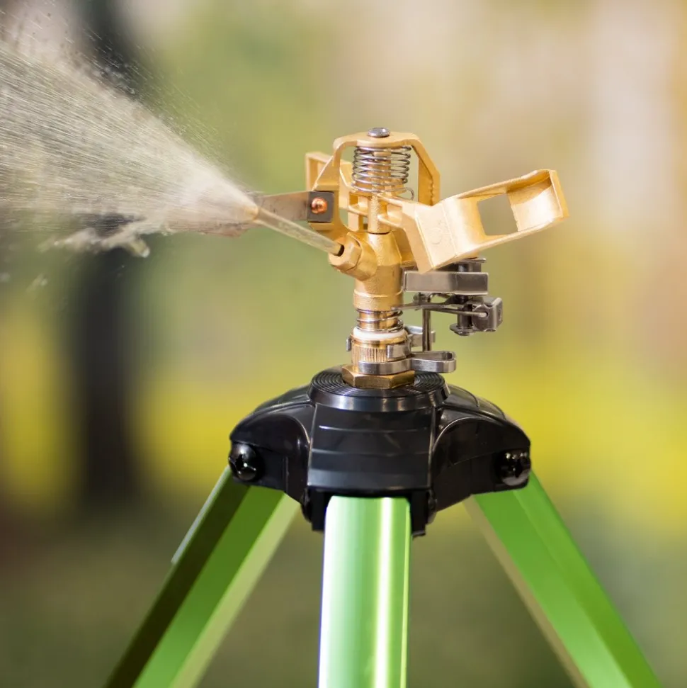 VEVOR Impact Sprinkler on Tripod Base, 2 Packs, Heavy Duty Tripod Sprinklers with Brass Head & 3/4"NH Connector, 360 Degree Large Area Irrigation Sprinkler, Adjustable Heights Sprinkler for Yard