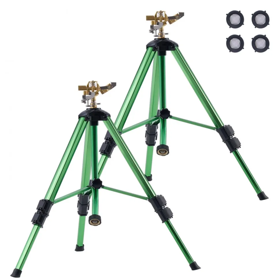 VEVOR Impact Sprinkler on Tripod Base, 2 Packs, Heavy Duty Tripod Sprinklers with Brass Head & 3/4"NH Connector, 360 Degree Large Area Irrigation Sprinkler, Adjustable Heights Sprinkler for Yard