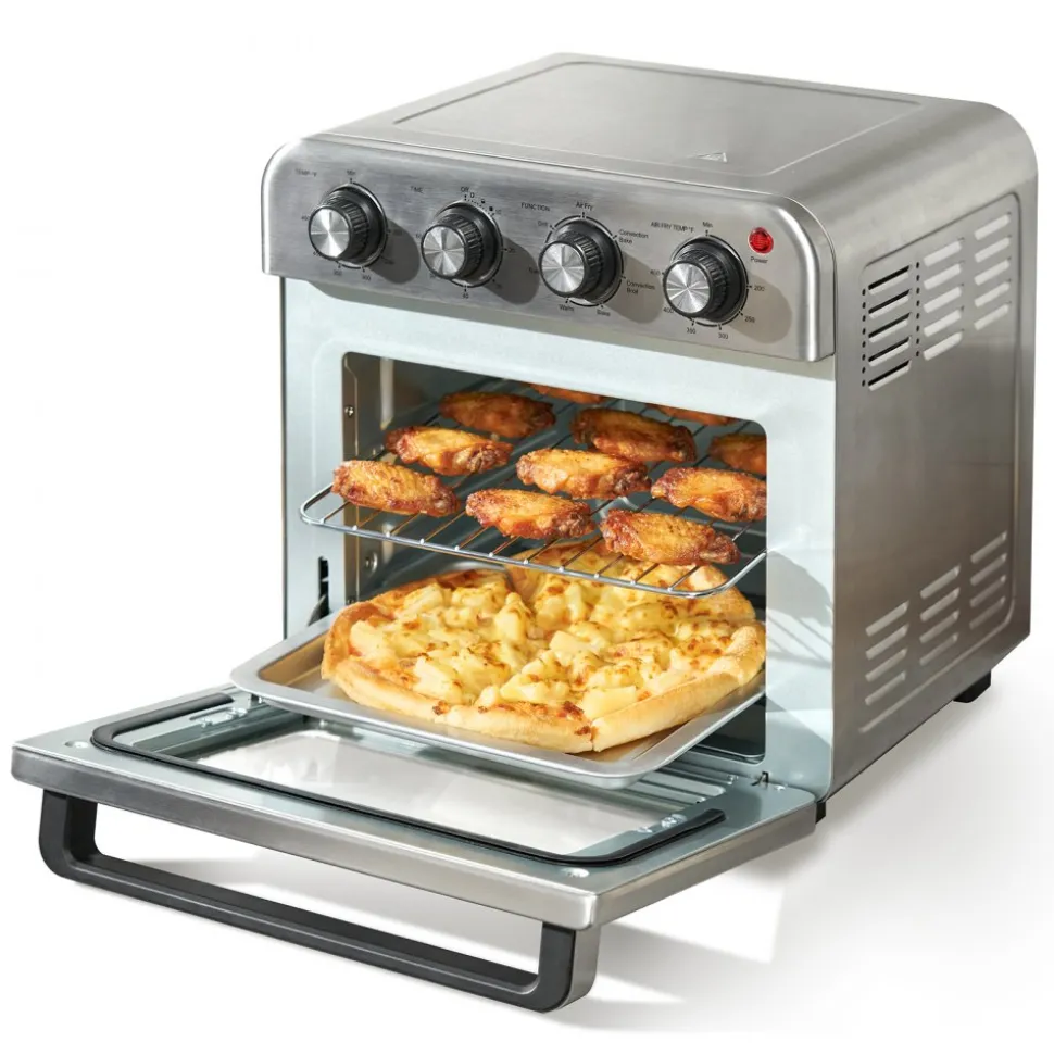 VEVOR 7-IN-1 Air Fryer Toaster Oven, 18L Convection Oven, 1700W Stainless Steel Toaster Ovens Countertop Combo with Grill, Pizza Pan, Gloves, 6 Slices Toast, 12-inch Pizza, Home and Commercial Use