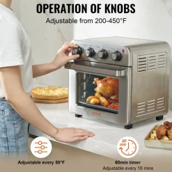 VEVOR 7-IN-1 Air Fryer Toaster Oven, 18L Convection Oven, 1700W Stainless Steel Toaster Ovens Countertop Combo with Grill, Pizza Pan, Gloves, 6 Slices Toast, 12-inch Pizza, Home and Commercial Use