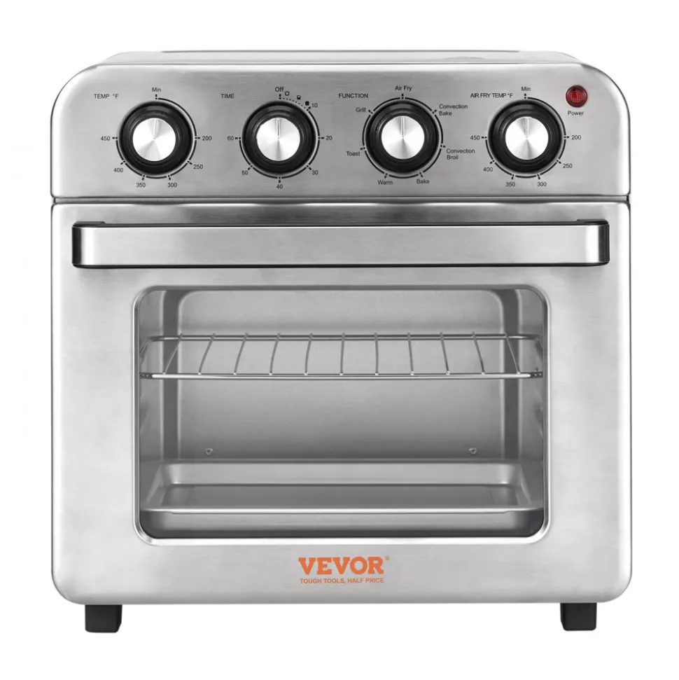 VEVOR 7-IN-1 Air Fryer Toaster Oven, 18L Convection Oven, 1700W Stainless Steel Toaster Ovens Countertop Combo with Grill, Pizza Pan, Gloves, 6 Slices Toast, 12-inch Pizza, Home and Commercial Use
