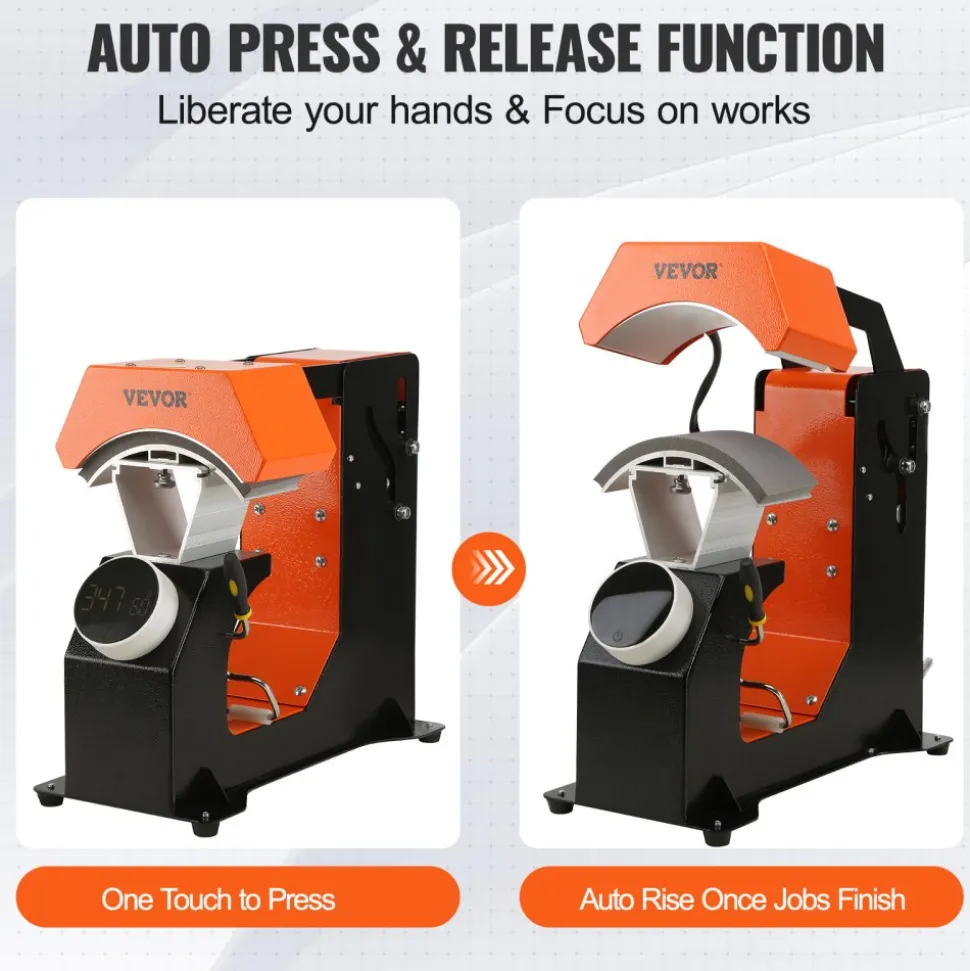 VEVOR 3-in-1 Auto Hat Heat Press with 3pcs Interchangeable Platens(6.6" x 2.7", 6.6" x 3.8", 6.1" x 3"), Automatic Release&Press Knob-Style Digital Control Panel Tested to UL Standards