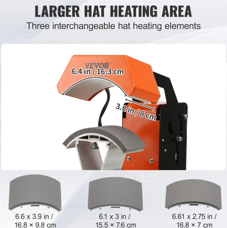 VEVOR 3-in-1 Auto Hat Heat Press with 3pcs Interchangeable Platens(6.6" x 2.7", 6.6" x 3.8", 6.1" x 3"), Automatic Release&Press Knob-Style Digital Control Panel Tested to UL Standards